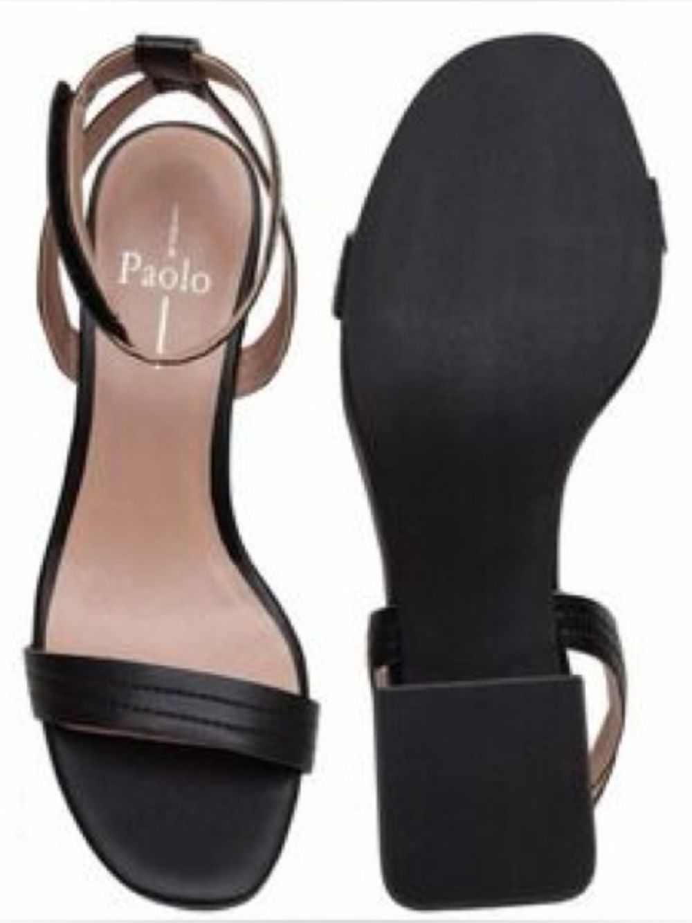 Paolo / Linea Eden Black Minimalist Ankle-Strap Block Heel Sandals